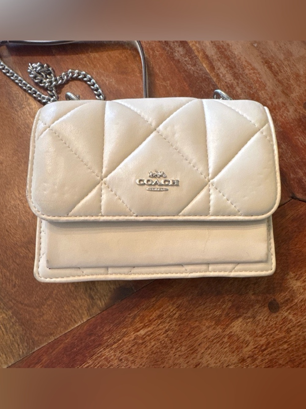 Coach Quilted Leather Crossbody Bag in Cream with Silver Hardware